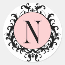 Het zwarte Witte Roze Etiket van het Damast van he Ronde Stickers
