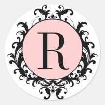 Het zwarte Witte Roze Etiket van het Damast van he Ronde Sticker