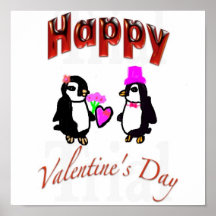 Heureuse Sainte-Valentin de pingouin Affiches