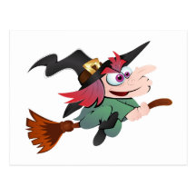Hexe Besen witch broom Postkarten
