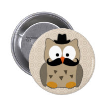 Hibou avec la moustache et le chapeau badges avec agrafe