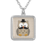 Hibou avec la moustache et le chapeau colliers personnalisés