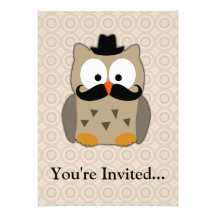 Hibou avec la moustache et le chapeau invitation