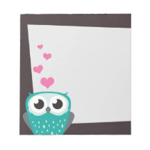Hibou et bloc - notes de coeurs d'amour blocs-notes mémo
