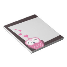 Hibou et bloc - notes roses de coeurs d'amour bloc-notes mémo
