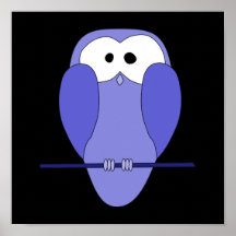Hibou la nuit. Bleu, noir Affiches
