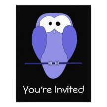 Hibou la nuit. Bleu, noir Cartons D'invitation Personnalisés