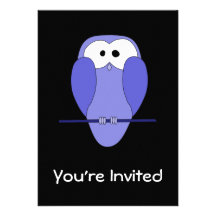 Hibou la nuit. Bleu, noir Cartons D'invitation Personnalisés
