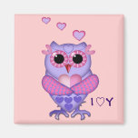 Hibou mignon d'amour stockant un coeur et un texte aimant pour réfrigérateur