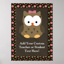 Hibou mignon de bébé avec l'arc rose posters