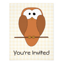 Hibou mignon de Brown, fond beige de contrôle Cartons D'invitation