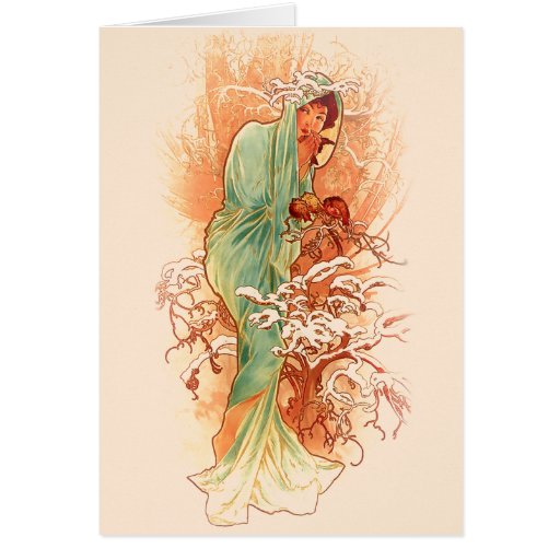 Hiver - art Nouveau d'Alphonse Mucha Carte De Vœux