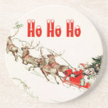 Ho Ho Ho Père Noël vintage Sleigh et renne dans la Dessous De Verre