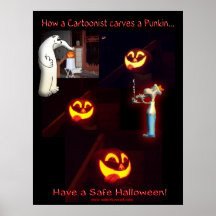 HOE EEN CARICATURIST EEN PUNPKIN SNIJDT POSTER