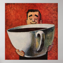 Homme heureux vintage buvant la tasse de café géan posters