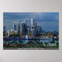 Horizon de Singapour avec le port de récipient de  Affiches