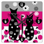 Horloge lunatique d'art de chats noirs