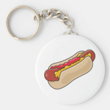 hotdog in broodje met ketchup en grafische mosterd sleutel hangers