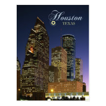 Houston van de binnenstad, Texas bij nacht Wenskaart