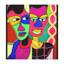 Huile acrylique de deux têtes sur la toile par Moj Toile Tendue