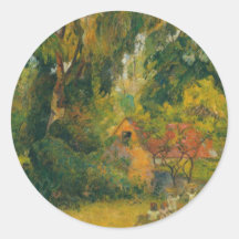 Huttes sous les arbres par Paul Gauguin Adhésifs Ronds