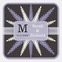Huwelijk met monogram sticker-Paars op Zwarte