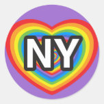 I coeur New York. J'aime New York. Arc-en-ciel de  Autocollant Rond