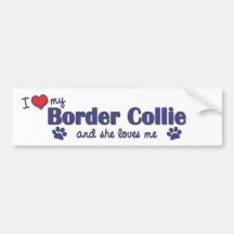 Ik houd van Mijn Border collie (Vrouwelijke Hond) Bumpersticker