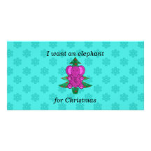 Ik wil een olifant want paarse Kerstmis schittert Fotokaarten