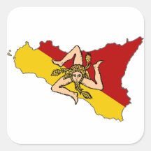 Île de la Sicile et autocollant carré de drapeau
