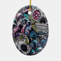 Illustration colorée de skull dia de los muertos d ornement