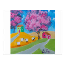 Image colorée d'art populaire de moutons mignons cartes postales