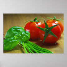 Image de cuisine avec des herbes et tomates fraîch posters