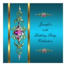 Image rose lilas turquoise d'or de fête d'annivers cartons d'invitation personnalisés