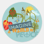 Imaginez un monde dans la paix autocollant rond