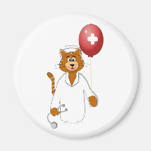 Infirmière de chat de bande dessinée avec le ballo aimant pour réfrigérateur