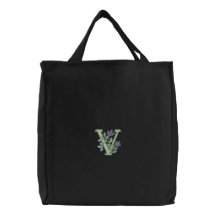 Initiale V de monogramme de fleur Sacs De Toile