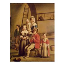 Intérieur d'une grange carte postale