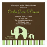 Invitation 5x5 vert d'éléphant (neutre de garçon o invitations