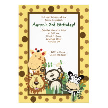 INVITATION 5x7 d'ANNIVERSAIRE de safari de jungle 