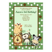 INVITATION 5x7 d'ANNIVERSAIRE de safari de jungle 