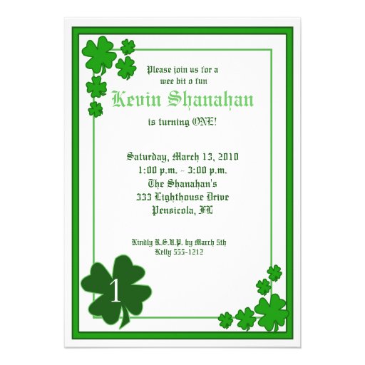 Invitation 5x7 d'anniversaire de shamrock du jour 