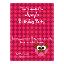 Invitation à motifs de losanges rose de hibou