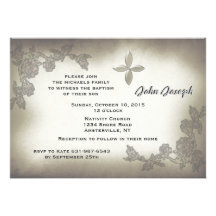 Invitation antique de baptême de roses