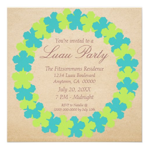 Invitation, Aqua et vert hawaïens de partie de Lei