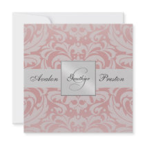 Invitation argentée et rose de mariage damassé de 