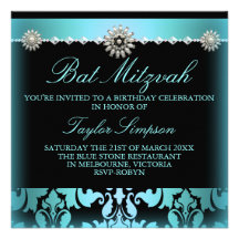 Invitation bleu d'anniversaire de bat mitzvah de p