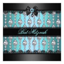 Invitation bleu de bat mitzvah de diamant et de de