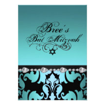 Invitation bleu de bat mitzvah d'image de damassé 