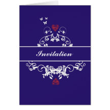 Invitation - bleu rouge de coeur carte de vœux